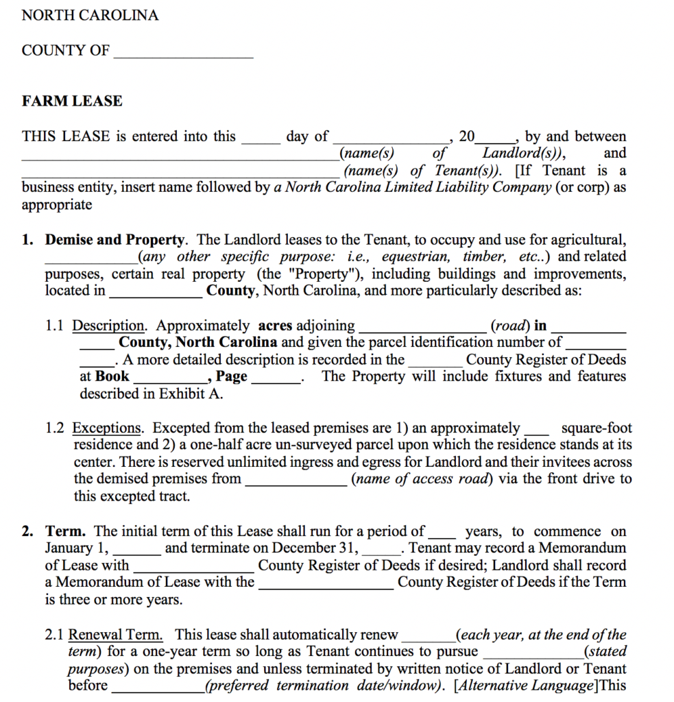 Farm Lease Template Available on Our Website NC State Extension