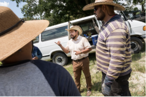 Roberto Rosales speaking at a Farmworker Safety and Health Program